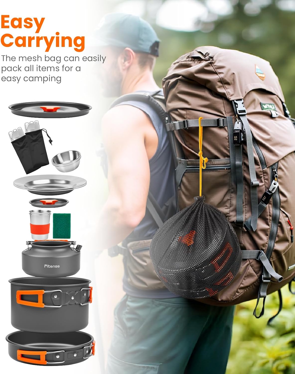 21Pcs Camping Cookware Mess Kit for 2, Lightweight Camping Kitchen Pots and Pans Set, Portable Cooking Essentials for