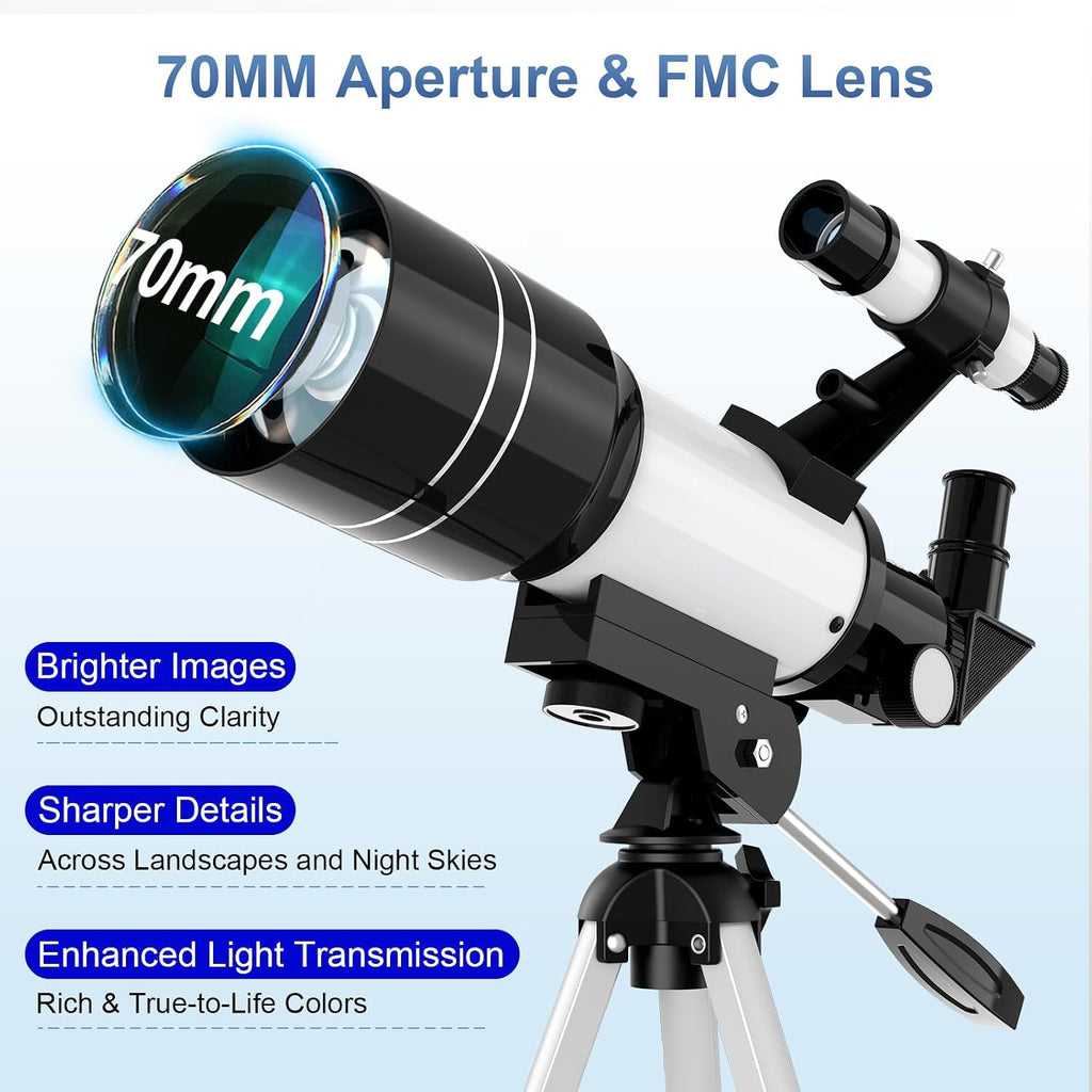 Telescope for Kids, 70MM Aperture Telescopes for Adults (15X-150X) with FMC Optics, 300MM Astronomical Refractor