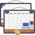 Monthly Calendar Dry Erase Board 16x12 Inch, Double-Sided Whiteboard and Corkboard Combo with Black Plastic Frame