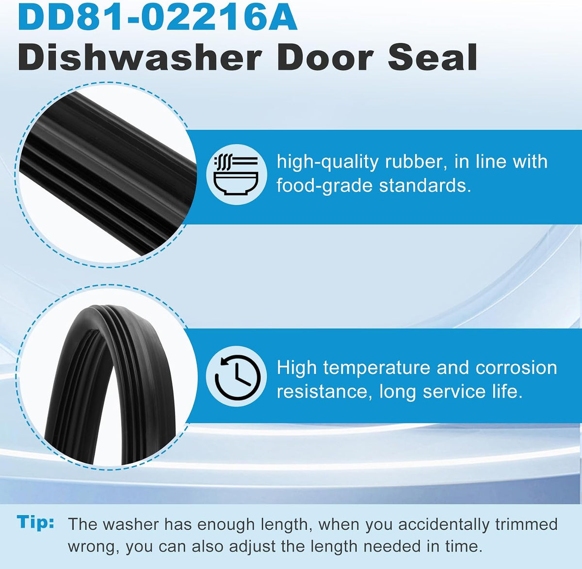 Upgrade DD81-02216A Dishwasher Door Seal Gasket, Upgrade Rubber Compatible with samsung Dishwashers DW80M2020US, DW80R2031US, DW80N3030US, More Detailed Figure 6, 3-Year Warranty