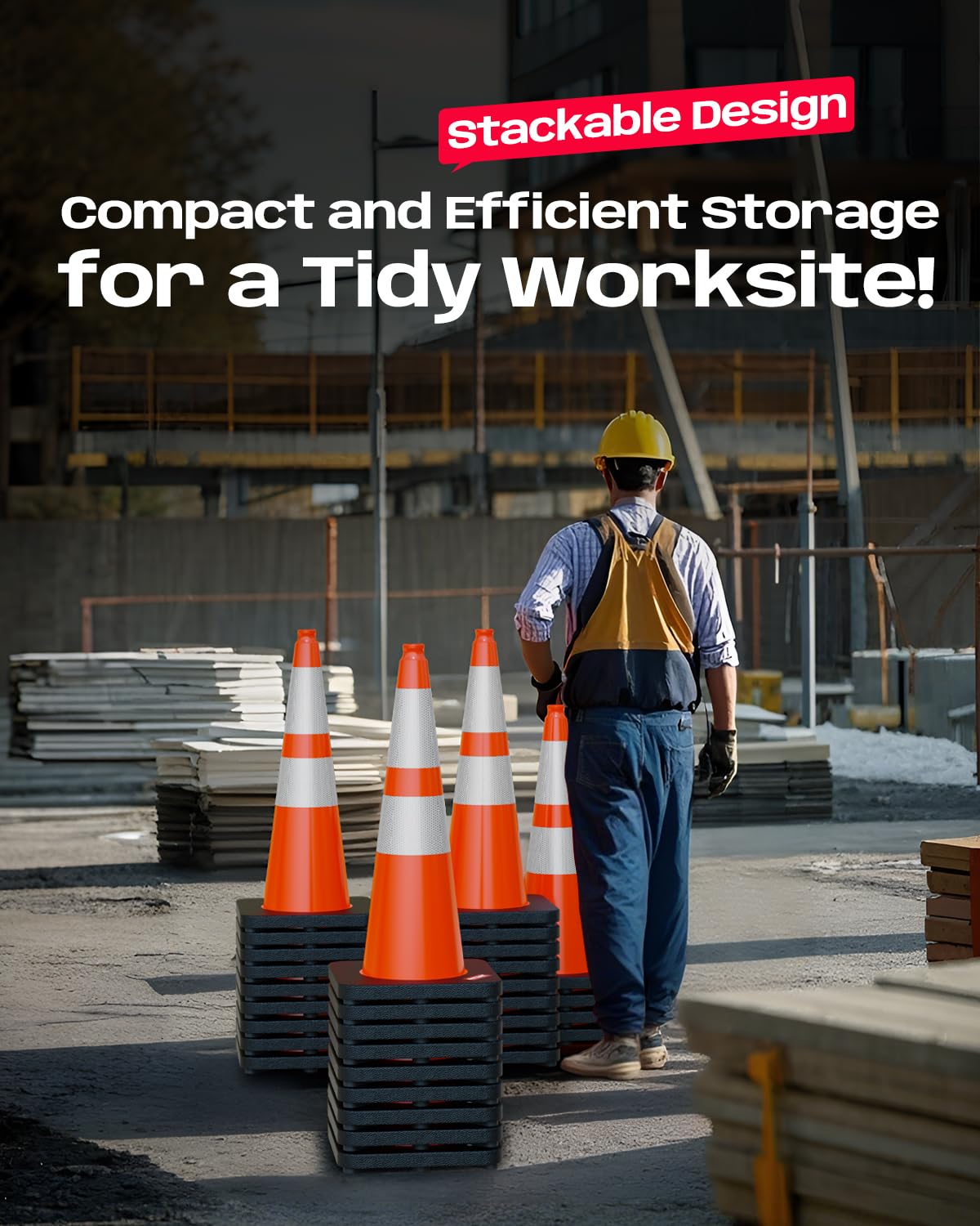 28 inch Traffic Safety Cones Orange with Weighted Base 8 Pack | Heavy duty design, reflective collars, flexible PVC