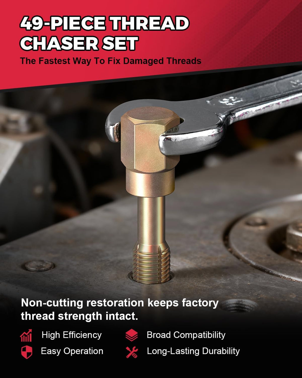 Kolvoii 49-Piece Thread Chaser Set, Metric, UNC & UNF Thread Repair Kit