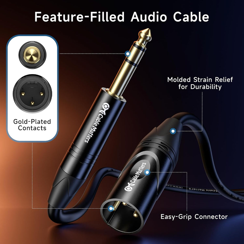 6.35mm 1/4 Inch TRS to XLR Cable, Male to Male, 25ft | XLR to TRS Cable, M-M, Black, Not for Microphone Use