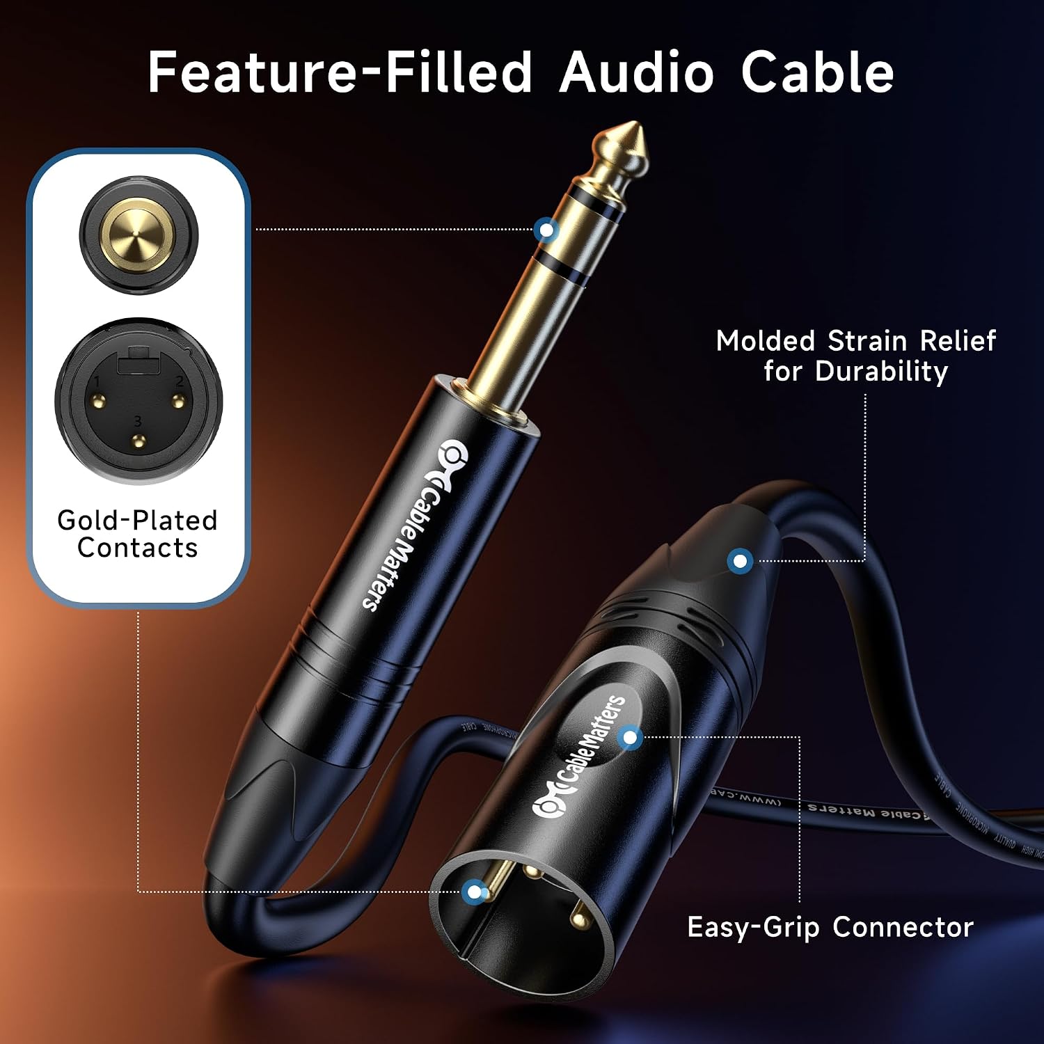 6.35mm 1/4 Inch TRS to XLR Cable, Male to Male, 25ft | XLR to TRS Cable, M-M, Black, Not for Microphone Use