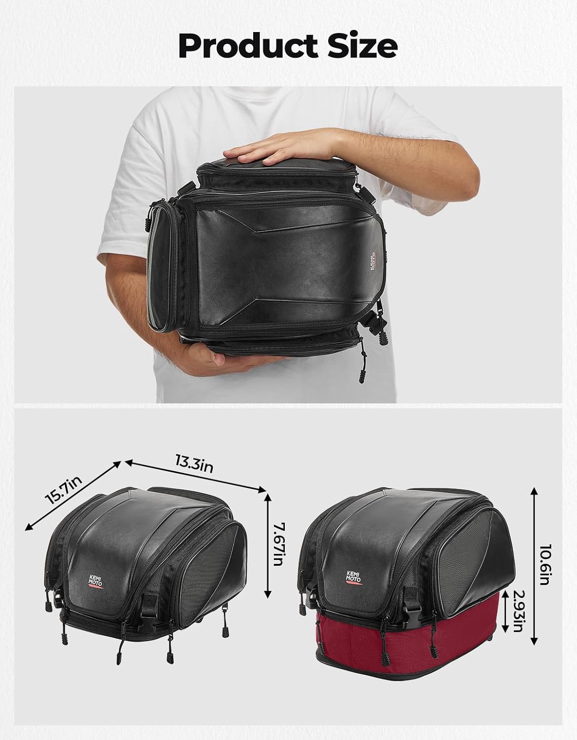 Motorcycle Tail Bag 18-22L Expandable Sissy bar | Motorcycle Luggage Seat Travel Rear Rack Bag Waterproof for Daul