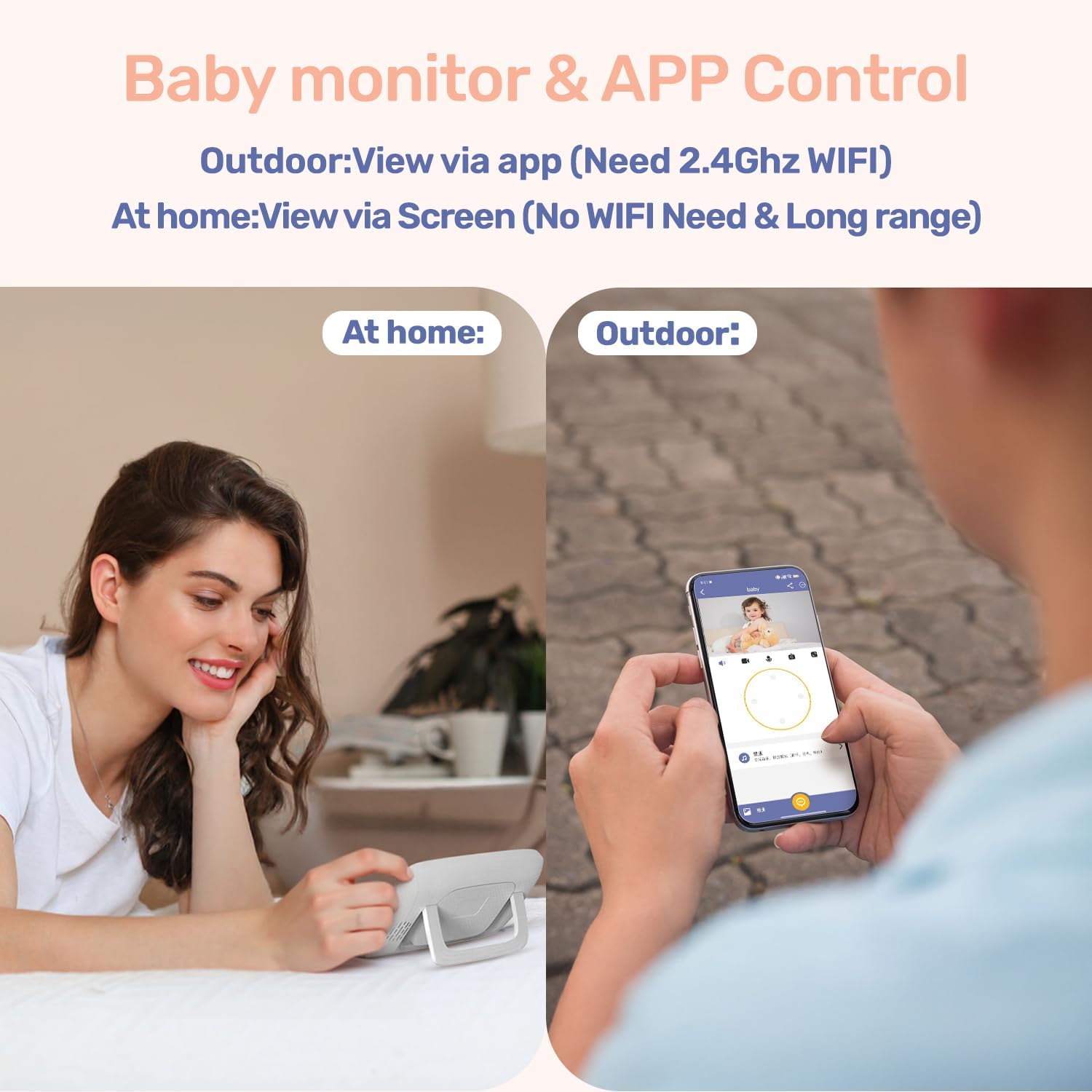 1080P WiFi Baby Monitor with 2 Cameras and Audio，4" IPS Display | 2.4GHz Wifi,Pan-Tilt-Zoom Camera,360° View, HD