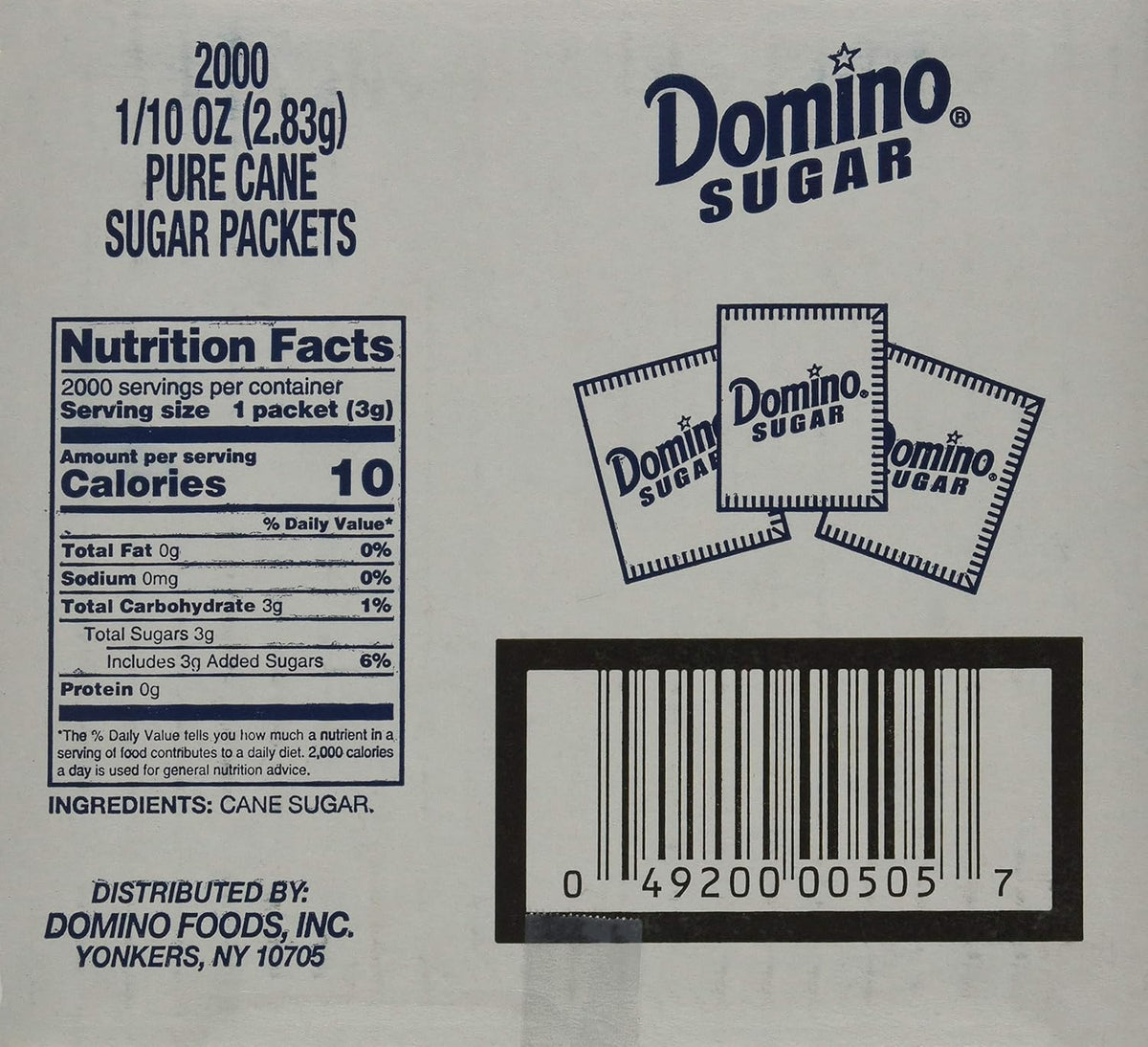 Premium Pure Cane White Sugar Packets, 0.1 oz Each, Pack of 2000