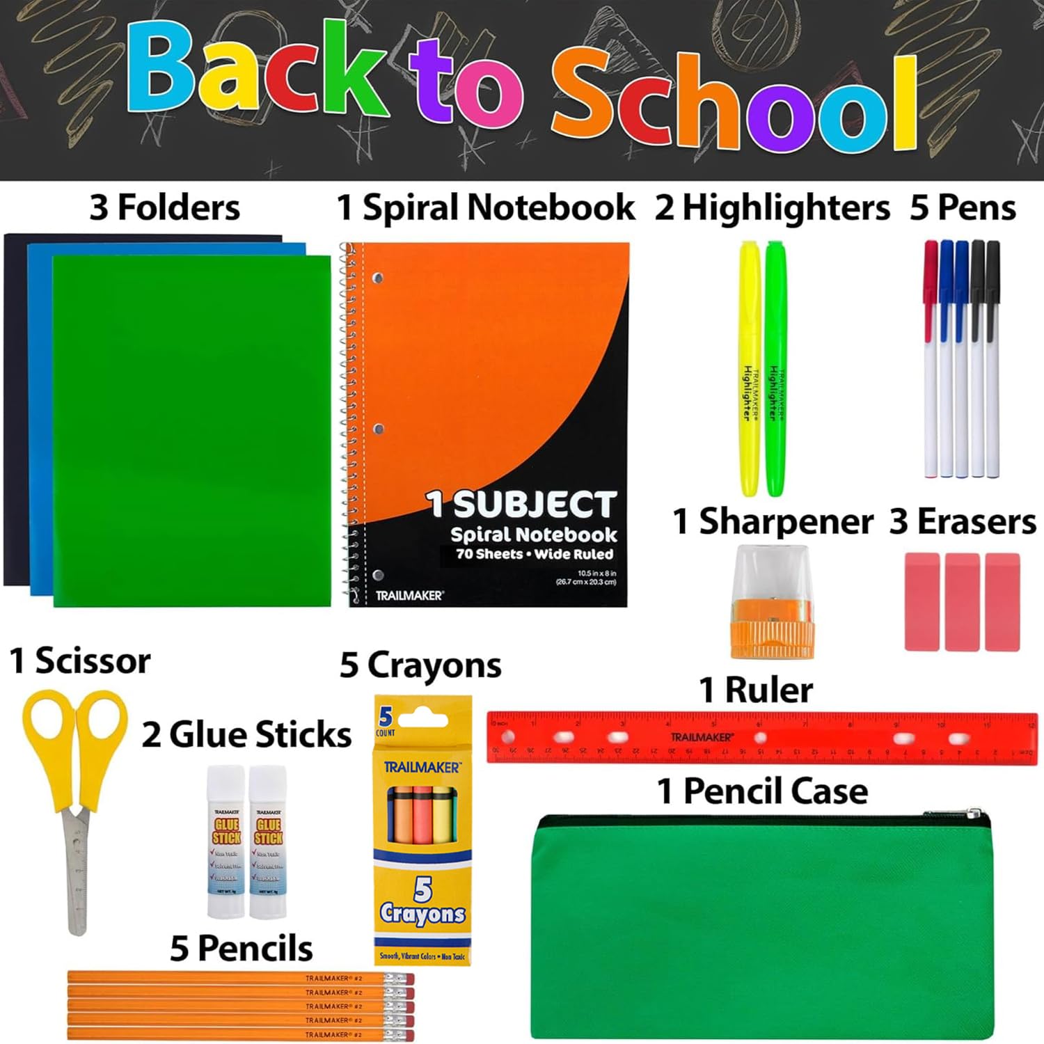 School Supplies Kit for Girls, Boys Back to School Supplies Bundle Pack 30 Piece School Supply Box Set for Kids