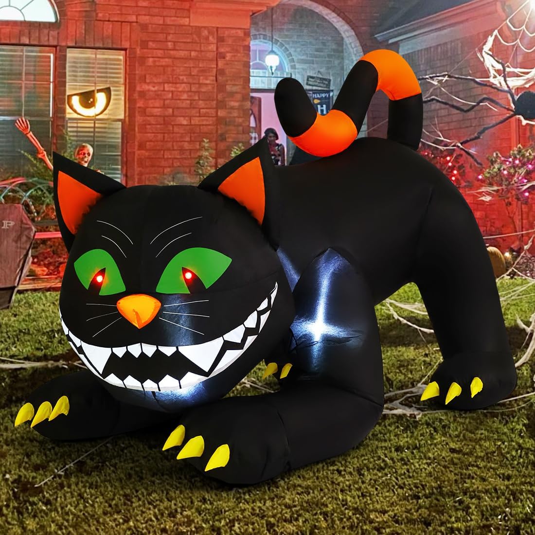 6 FT Halloween Inflatables Black Cat Outdoor Decorations Blow Up Yard Large Cat with Moving Head and Built-in LEDs