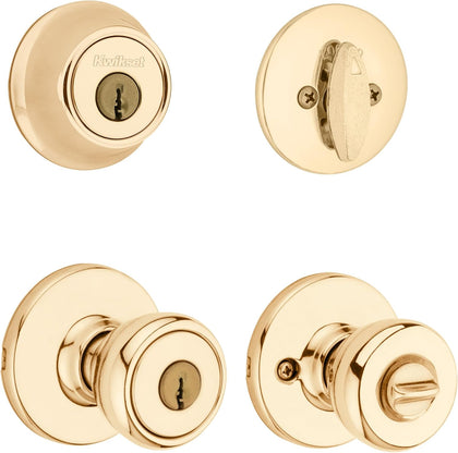 96900-305 Frustration_Free 690 Tylo Keyed Entry Knob & Single Cylinder Deadbolt Combo (1-Pack), Polished Brass