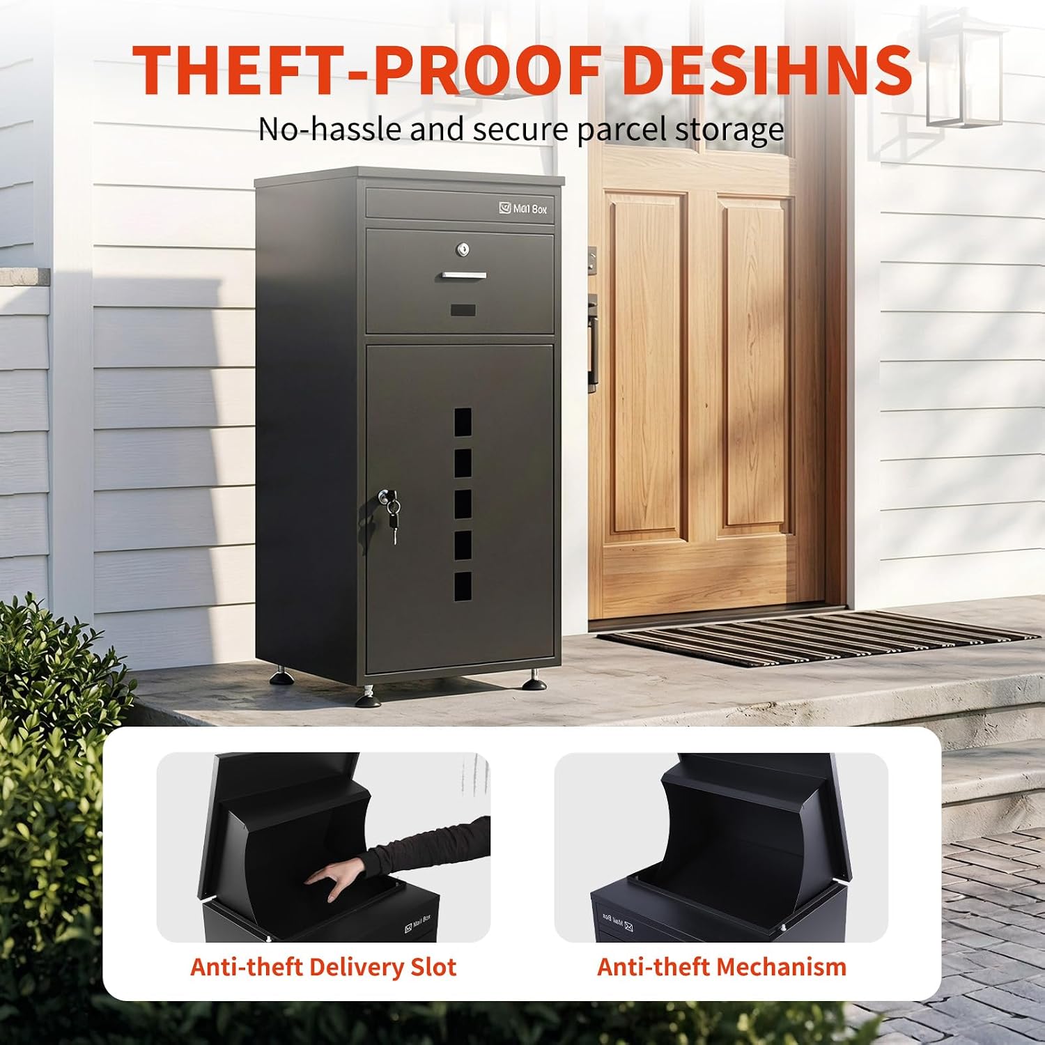 20"x 18" x 42" Extra Large Dual Compartment Lockable Package Delivery Box | Anti-Theft Flip-Top Parcel Drop Box