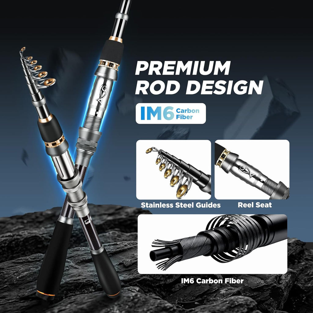 Fishing Gear - Telescopic Fishing Rod and Reel Combo with Tackle Box, Collapsible Rod and Lures Box, Travel Fish Pole