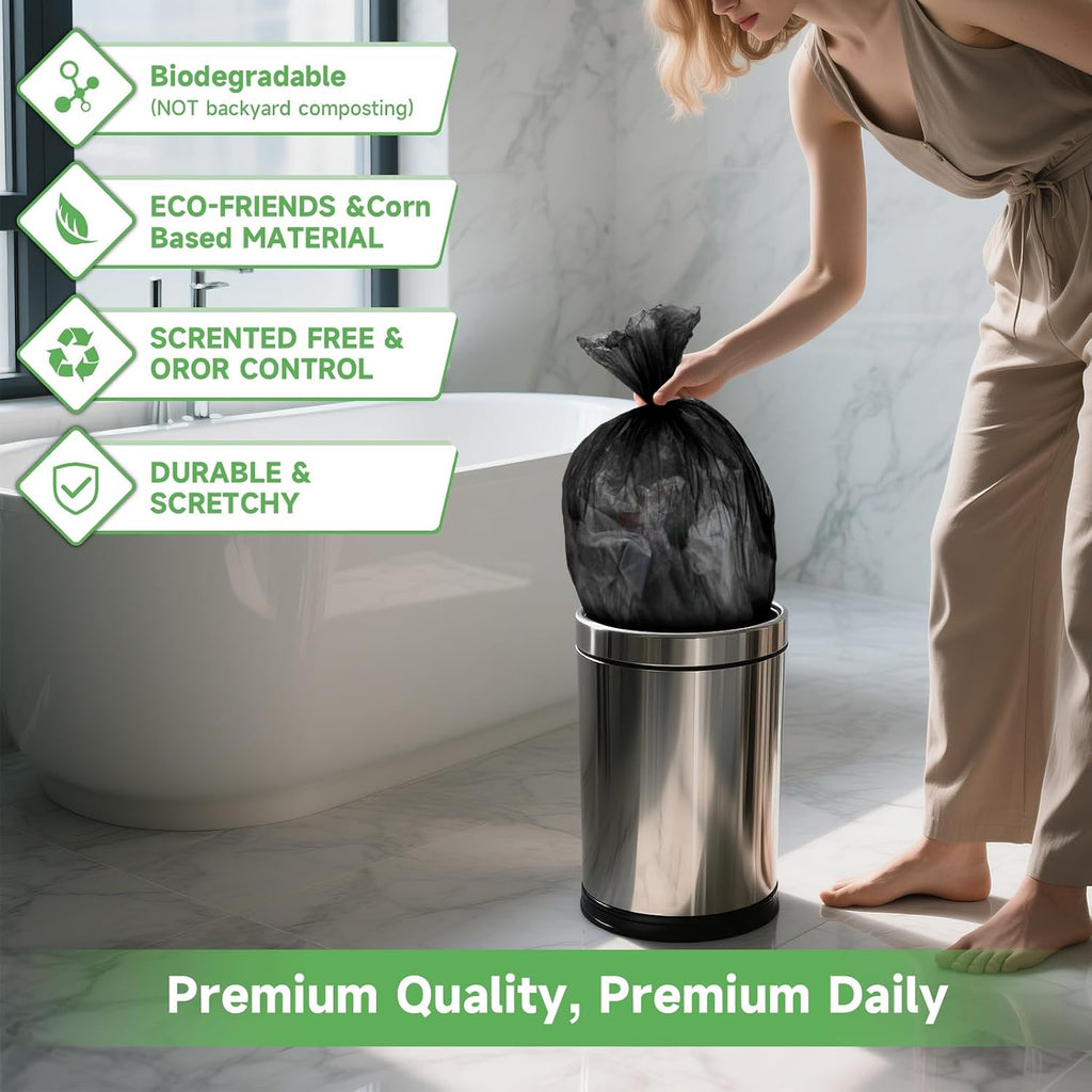 6 Gallon Heavy-Duty Trash Bags - heihaily Biodegradable Black Medium Kitchen Garbage Bag Unscented Rip Resistant Bulk