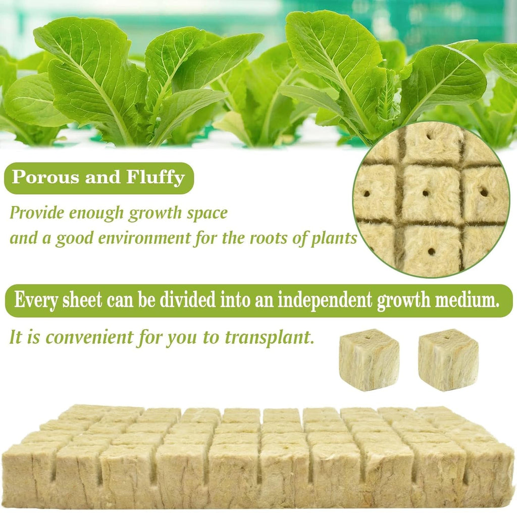 1 Inch Rockwool Cubes for Hydroponics, 100 Plugs Seed Starter Cube | High Germination Rate for Vegetables & Herbs