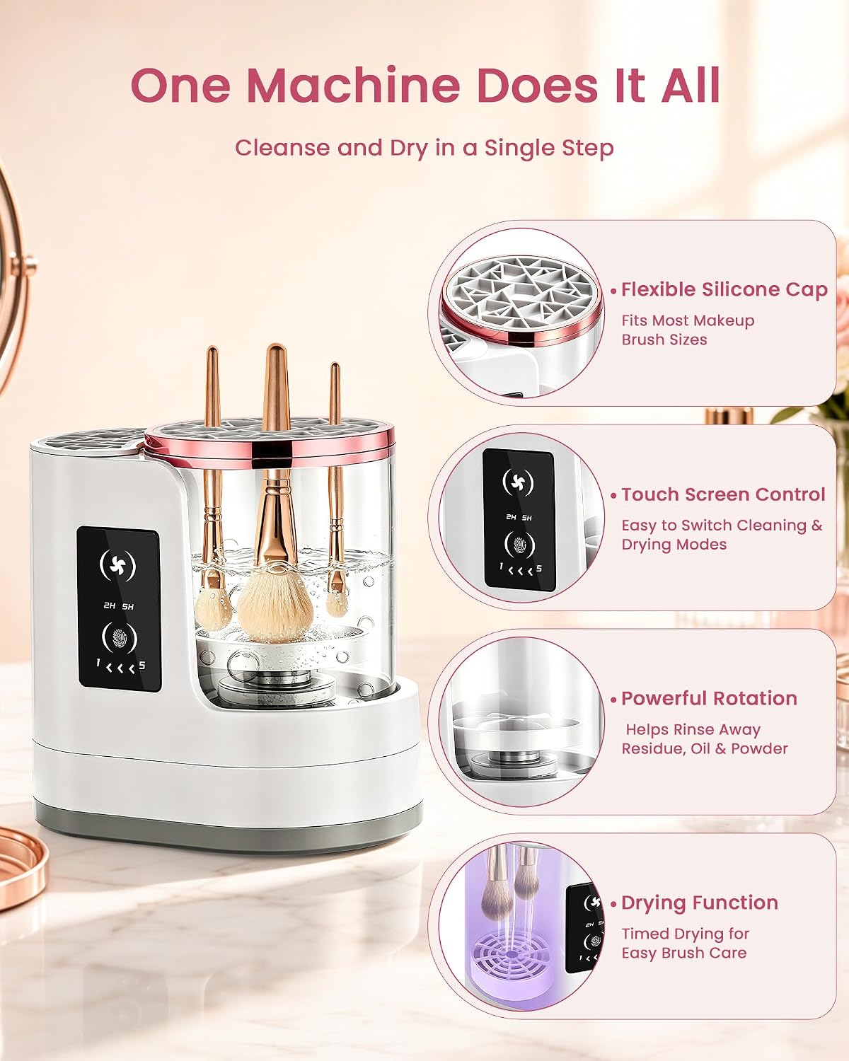 3-in-1 Electric Makeup Brush Cleaner Machine with Automatic Cleaning and Drying Holder, USB Powered Cosmetic Brush