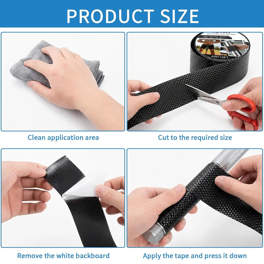 Textured Grip Tape, 4IN x 10FT Strong Anti Slip Rubber Tape, Waterproof & Heat Resistant with High Adhesion for