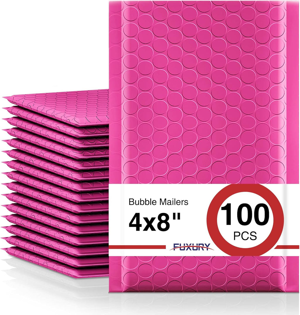 Bubble Mailers 4x8" 100 Pack Pink Padded Envelopes Usable Size 4x7”