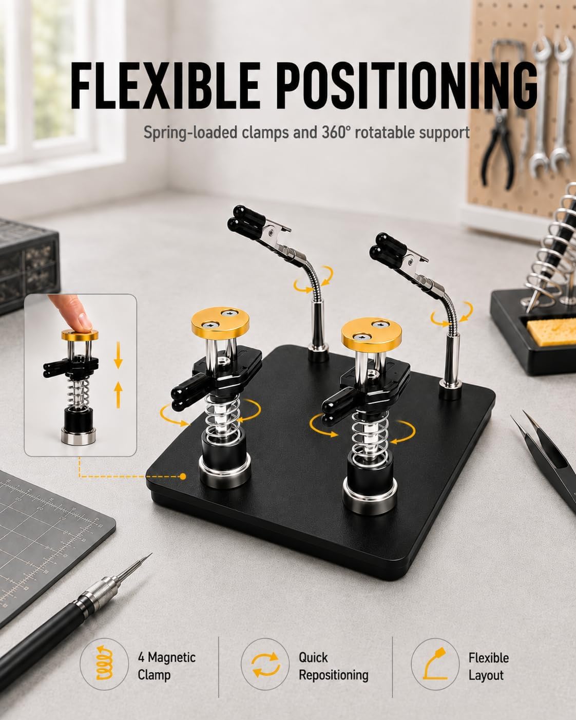 Helping Hands Soldering Station, Adjustable 4-Clamp Holder for PCB Repair