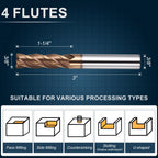 Workkyma Carbide End Mill 3/8" Dia 1-1/4" CL 3" L 3/8" Shank 4 Flute