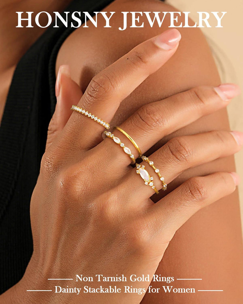 Stackable Gold Rings for Women Set Dainty 18K Gold Plated Cubic Zirconia Thumb Rings Thin Eternity Engagement Rings
