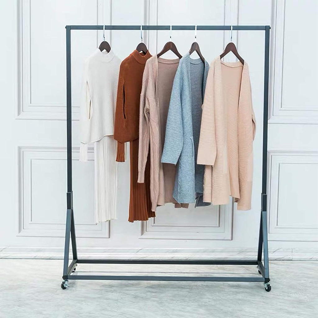 Modern Simple Heavy Duty Metal Rolling Garment Rack with Wheels,Retail Display Clothing Rack, Single Rod