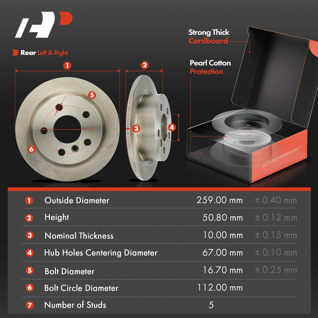 A-Premium Front Vented and Rear Solid Brake Rotors and Ceramic Pads Kit