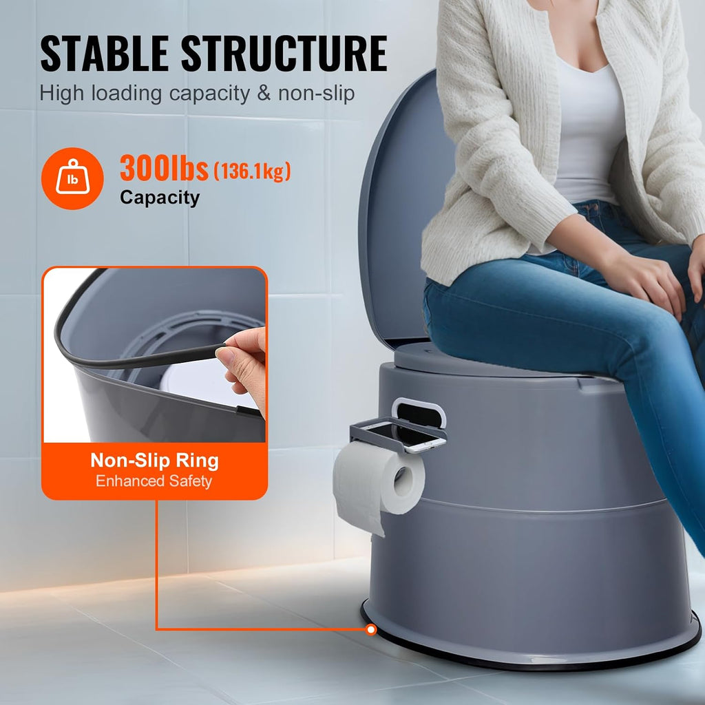 RV Toilet for Camping, Portable Toilet with 1.3 Gal Detachable Inner Bucket & Removable Paper Holder, Commode with