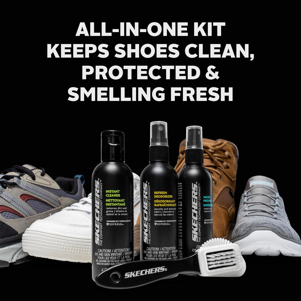 x Skechers Shoe Care Kit – All-in-One Shoe Cleaning Kit with Sneaker Cleaner, Shoe Deodorizer, Waterproof Spray &