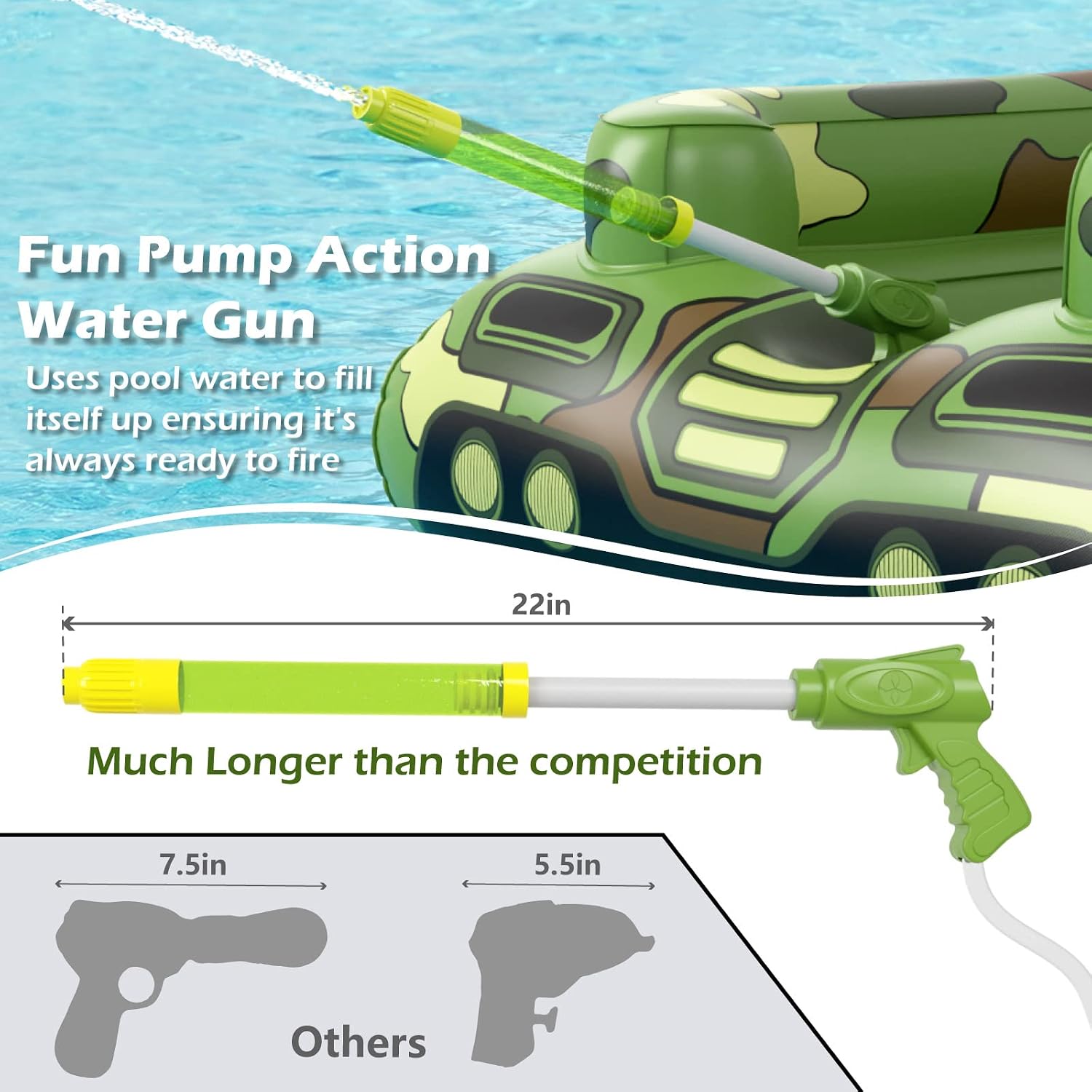 Tank Pool Floats Kids Adults - Jasonwell Inflatable Pool Floaties Swimming Pool Tank with Water Cannon Gun Swim