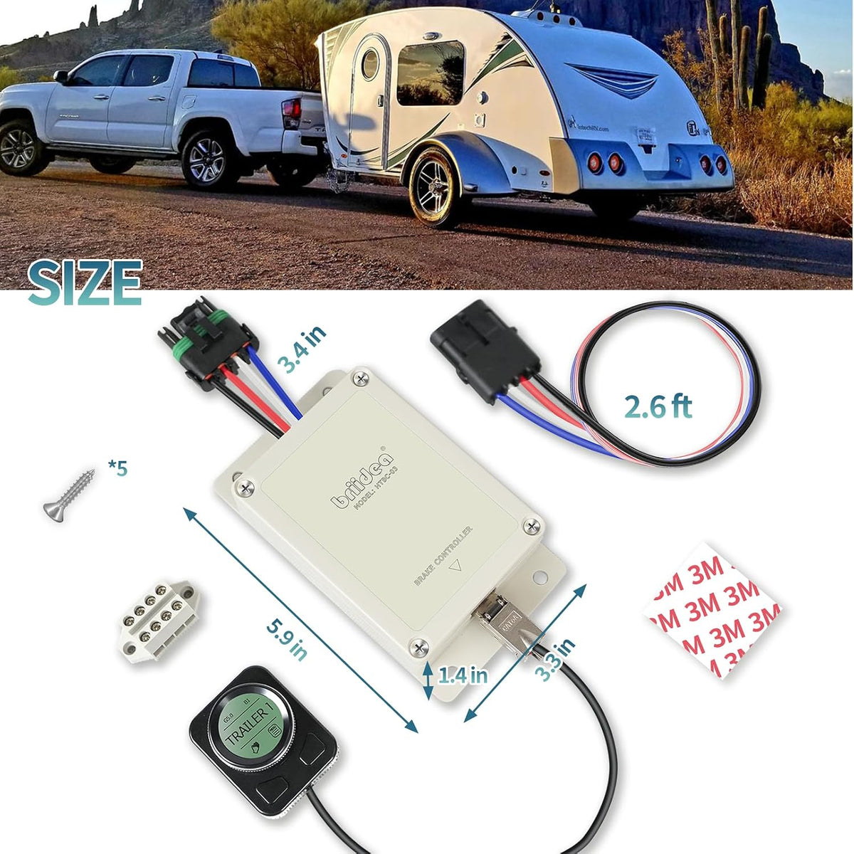 Proportional Trailer Brake Controller, Digital Electric Control | Rotary Knob Adjustment, LCD Digital Display, 1–4