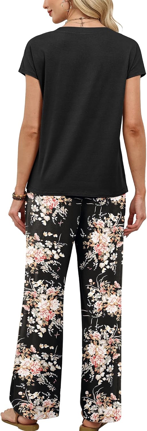 Two Piece Set for Women Summer Outfits Cruise Vacation Fashion Clothing Wide Leg Lounge Pant Sets