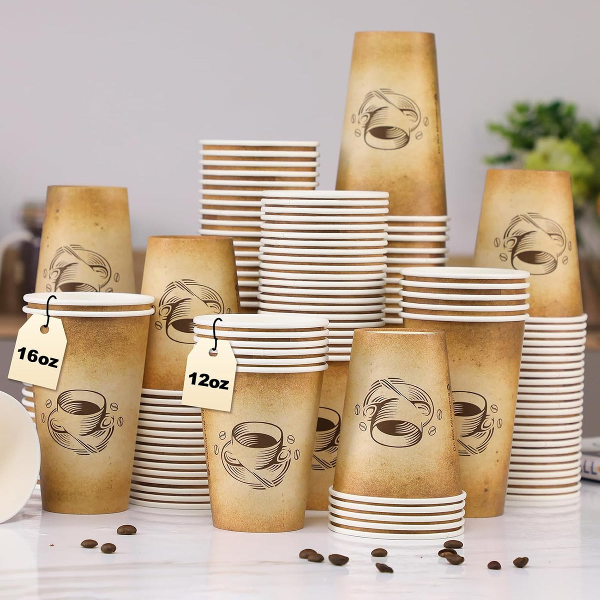300 Pack 12oz Disposable Paper Coffee Cups Retro Design