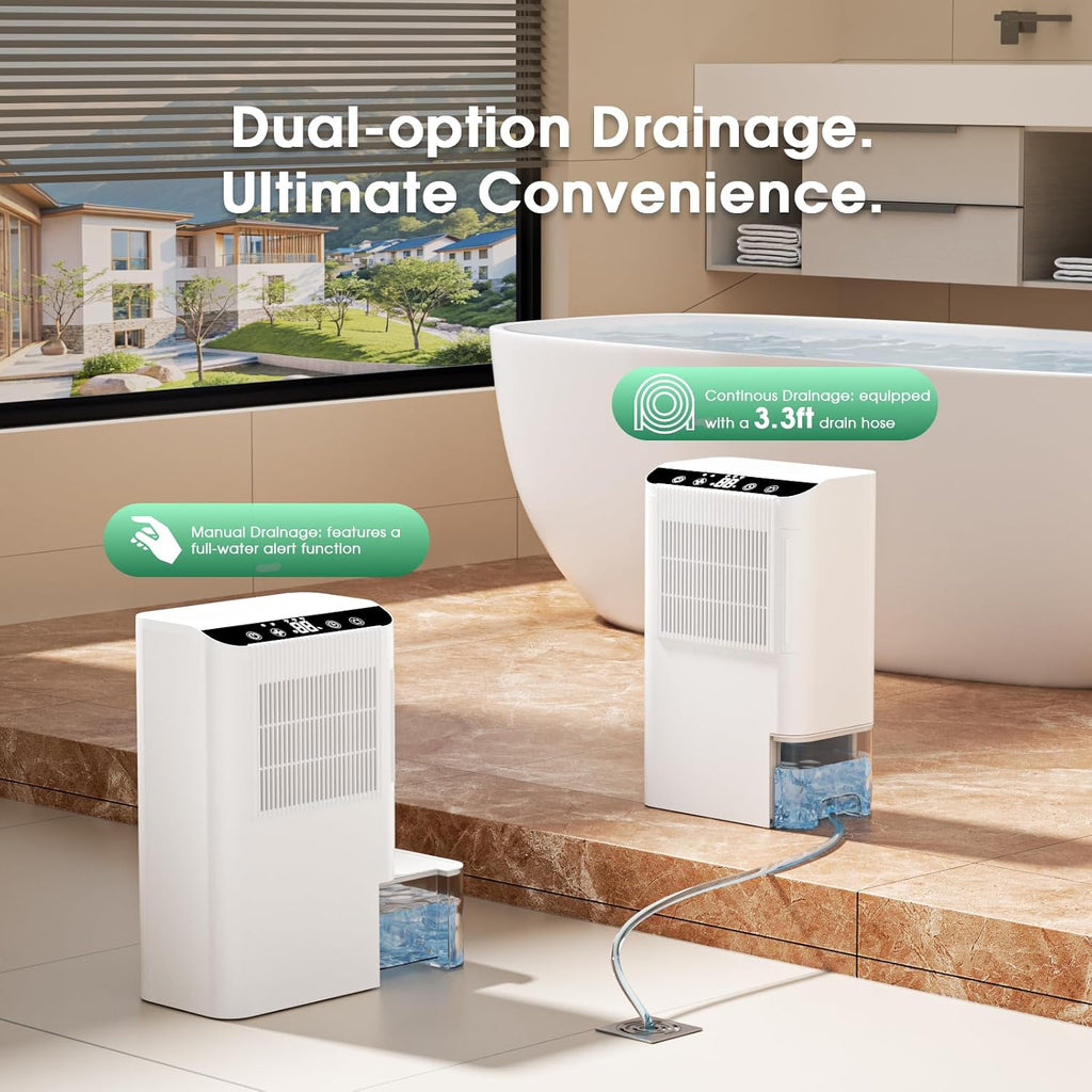 Dehumidifiers for Home, 2000 Sq.Ft Small Dehumidifier with 3.3ft Drain Hose, 2.5L Tank, Timer Sleep Mode, Portable