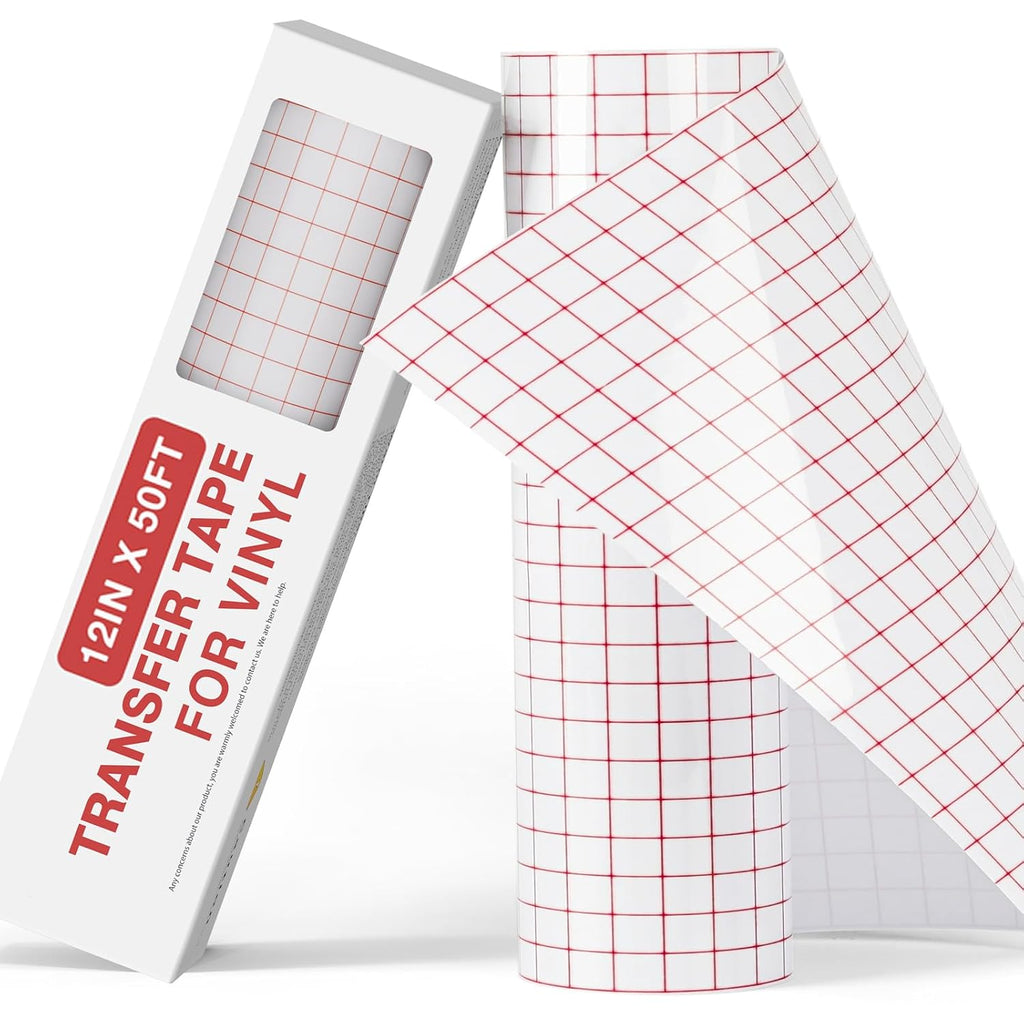 Transfer Tape for Vinyl, 12" x 50 FT, Medium Tack, Red