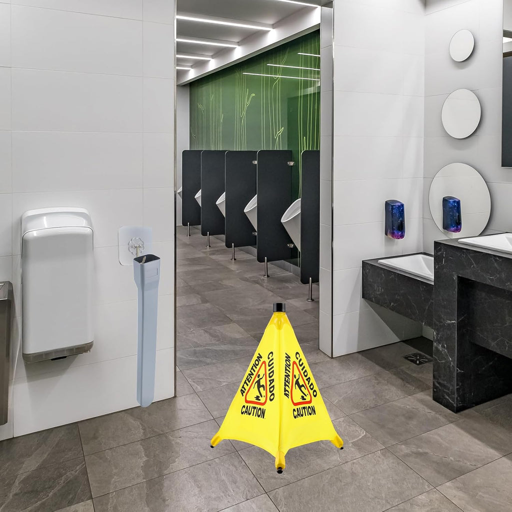 8-Packs Wet Floor Signs 20 Inch, Pop UP Bilingual Yellow Caution Wet Floor Sign with Wall Mounted Storage Tube