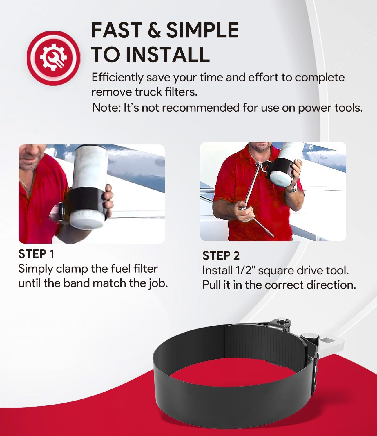 2322D Heavy-Duty Oil Filter Wrench, 5-1/4" to 5-3/4", Use with 1/2" Square Drive, Air Dryer Diesel Truck Large Oil