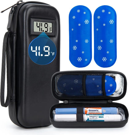 Cooler Travel Case Compatible with Ozempic or Wegovy Pens, Real-Time Temperature Display Portable Medicine Travel