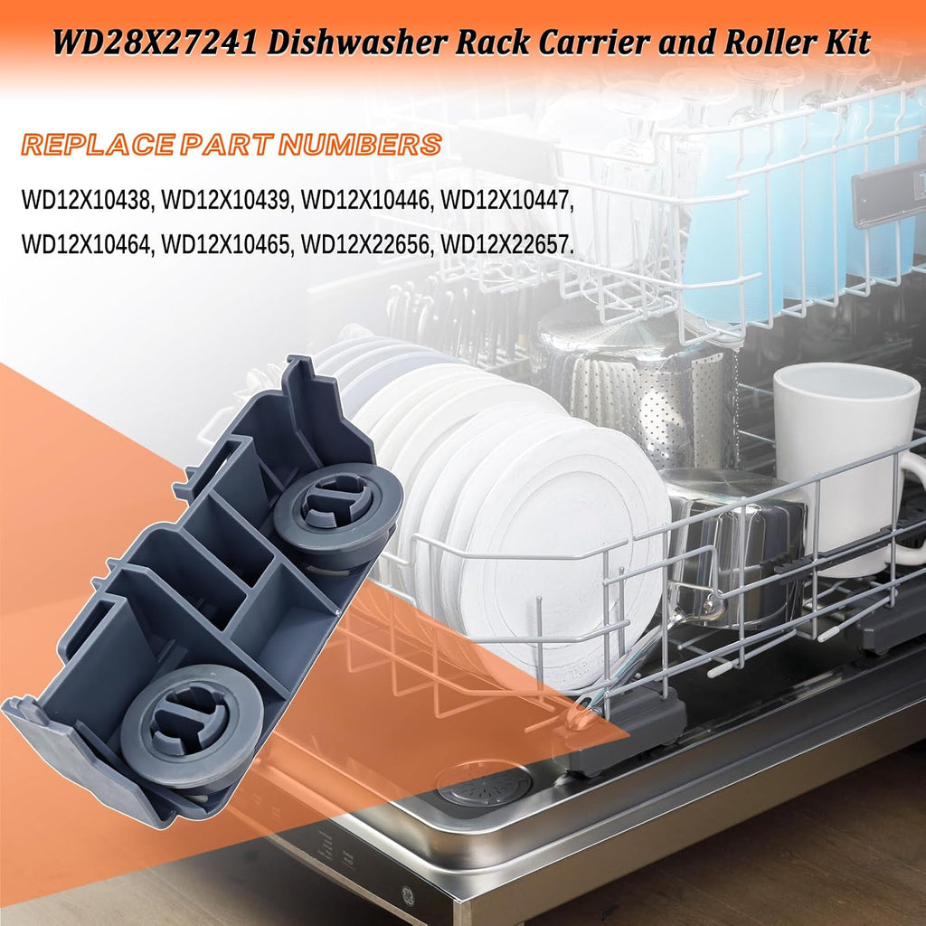 WD28X27241 Dishwasher Lower Rack Carrier and Roller Kit for GE Dishwasher Lower Rack Wheels Assembly WD12X10438, WD12X10439, WD12X10446, WD12X10447, WD12X22656, WD12X22657 (1Pcs)