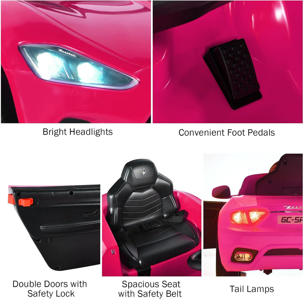 Ride on Car, Pink Licensed Maserati Gbili 12V Battery Powered Electric Car with Parent Remote Control & Manual Modes