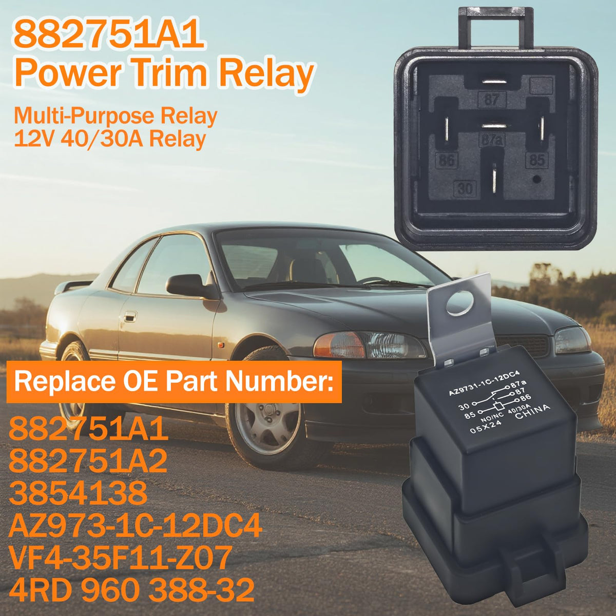 882751A1 Power Trim Relay (Pack of 2) Compatible with Mercury Mariner Outboards 20-300HP - 12V Tilt Trim Solenoid Replace AZ973-1C-12DC4, 882751A2, 4RD 960 388-32, VF4-35F11-Z07
