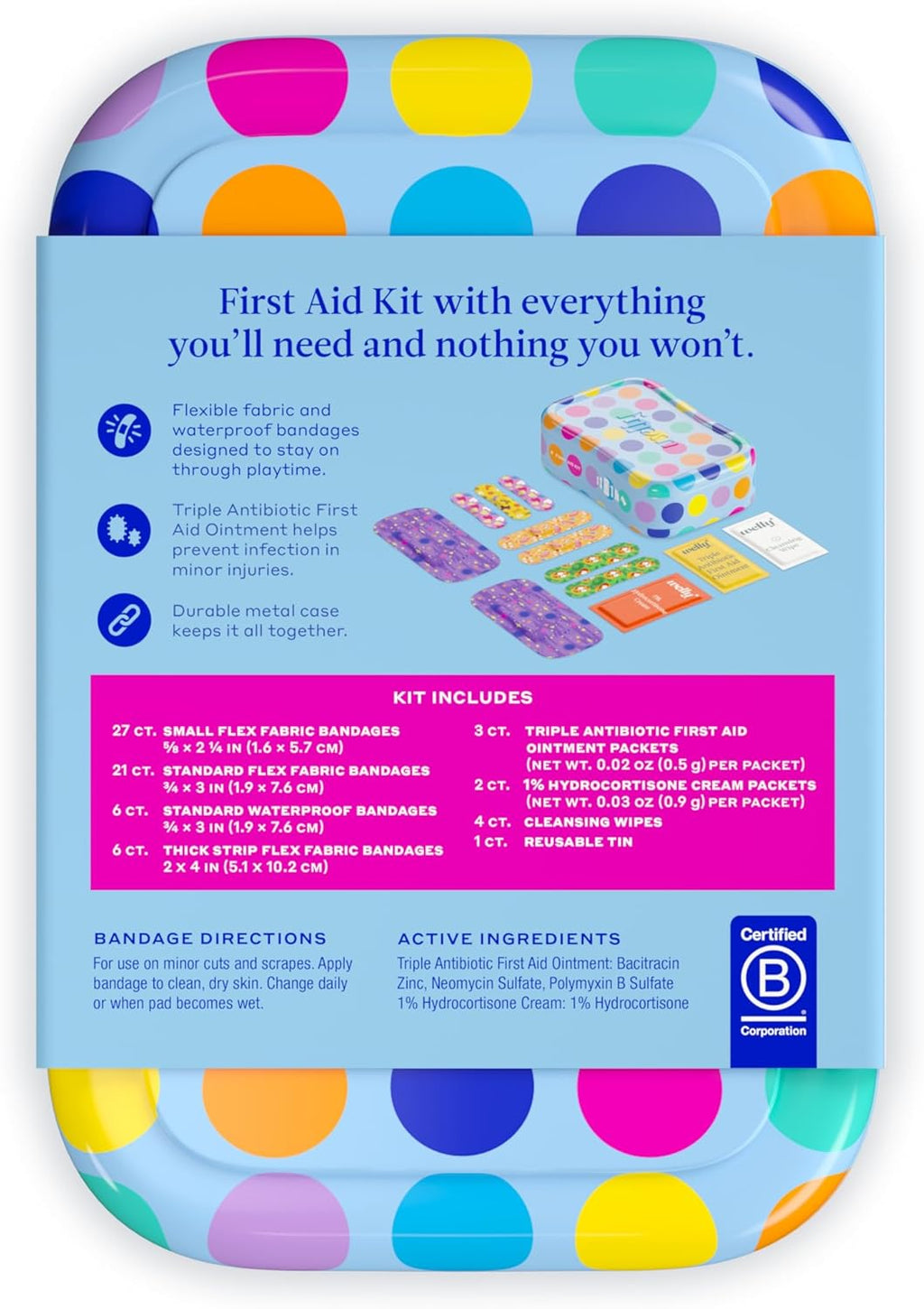 First Aid Kit - Bravery Badges in Flexible Fabric and Waterproof, Singe Use Ointments Triple Antibiotic, Cleansing