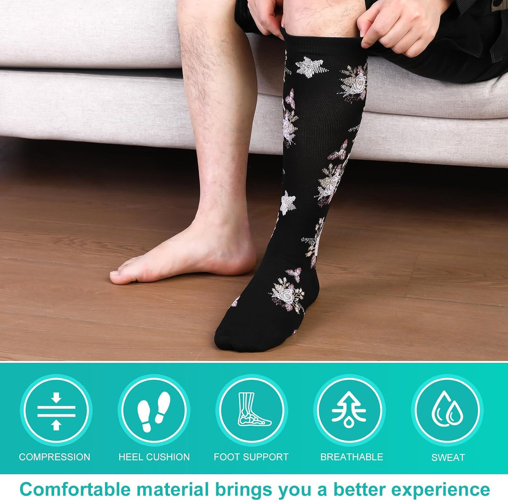 6 Pairs Compression Socks for Women Men Knee High