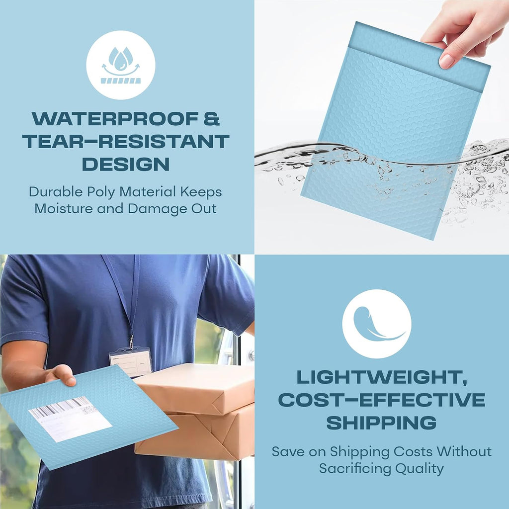Light Blue Bubble Mailers 12.5x19 Poly Padded Envelopes #6, 20 Pack