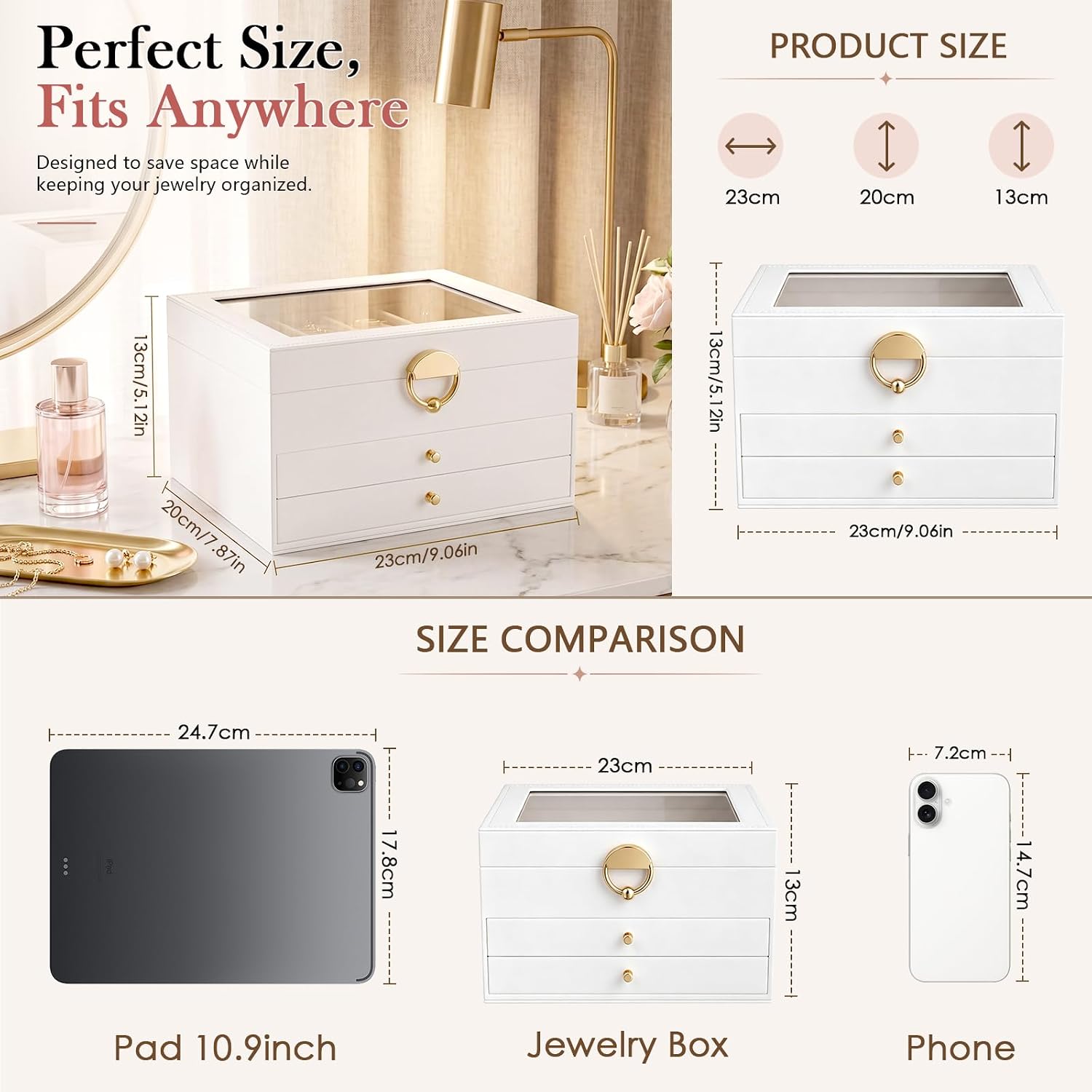 Jewelry Box, 3-Layer jewelry organizers and storage, Cloud White | Jewelry Boxes For Women – Velvet Lining