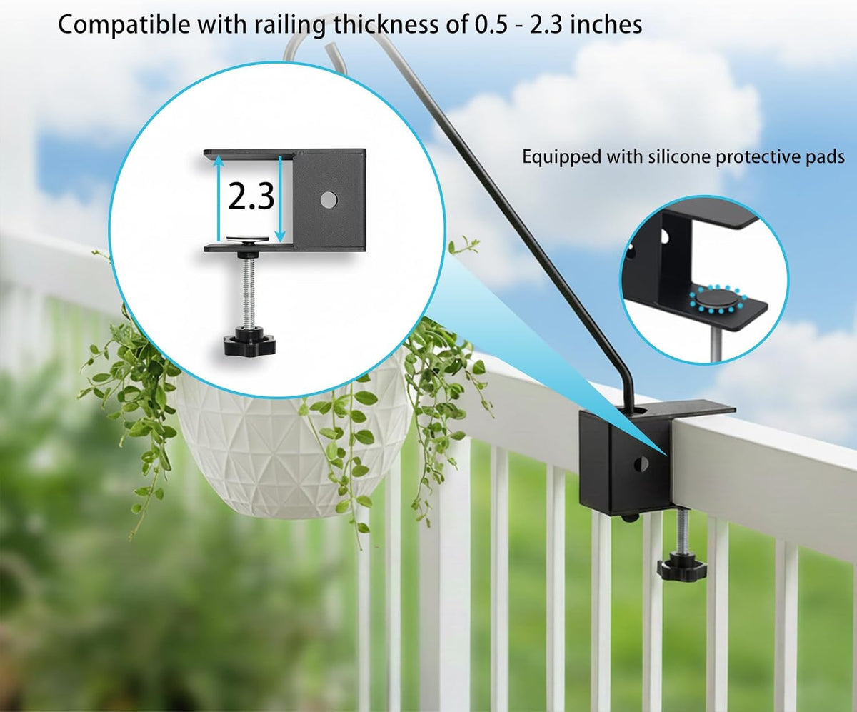 Deck Hook Rail Set of 2, 17 Inch Heavy Duty Deck Hook, 360 Degree Swivel Plant Hanger, Solid Metal Deck Hangers for