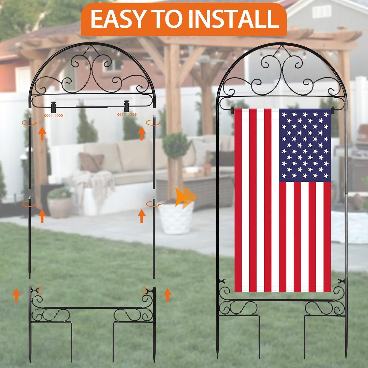 Garden Flag Holder Stand Fits Max 14" x 25" Outside Flags, Black | Yard Flag Holder | Decorative Metal Garden Stakes