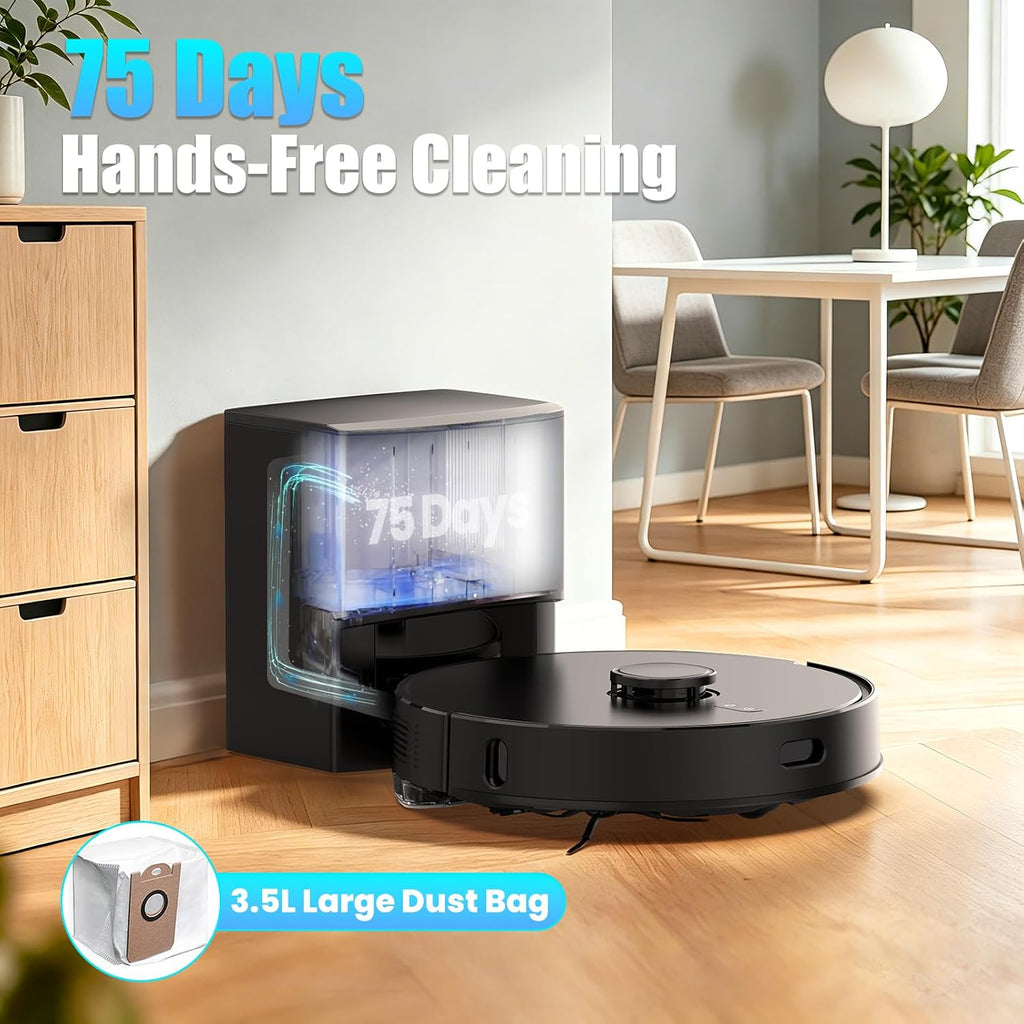 E10+ Robot Vacuum and Mop Combo Self‑Emptying with 8000Pa Suction, LiDAR Navigation, Home Mapping, 75‑Day Capacity