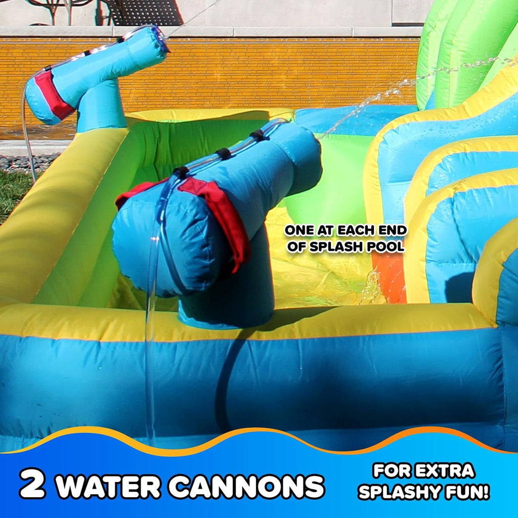 Twin Peaks Splash and Slide with Water Cannons and Climbing Wall with Blower, Medium
