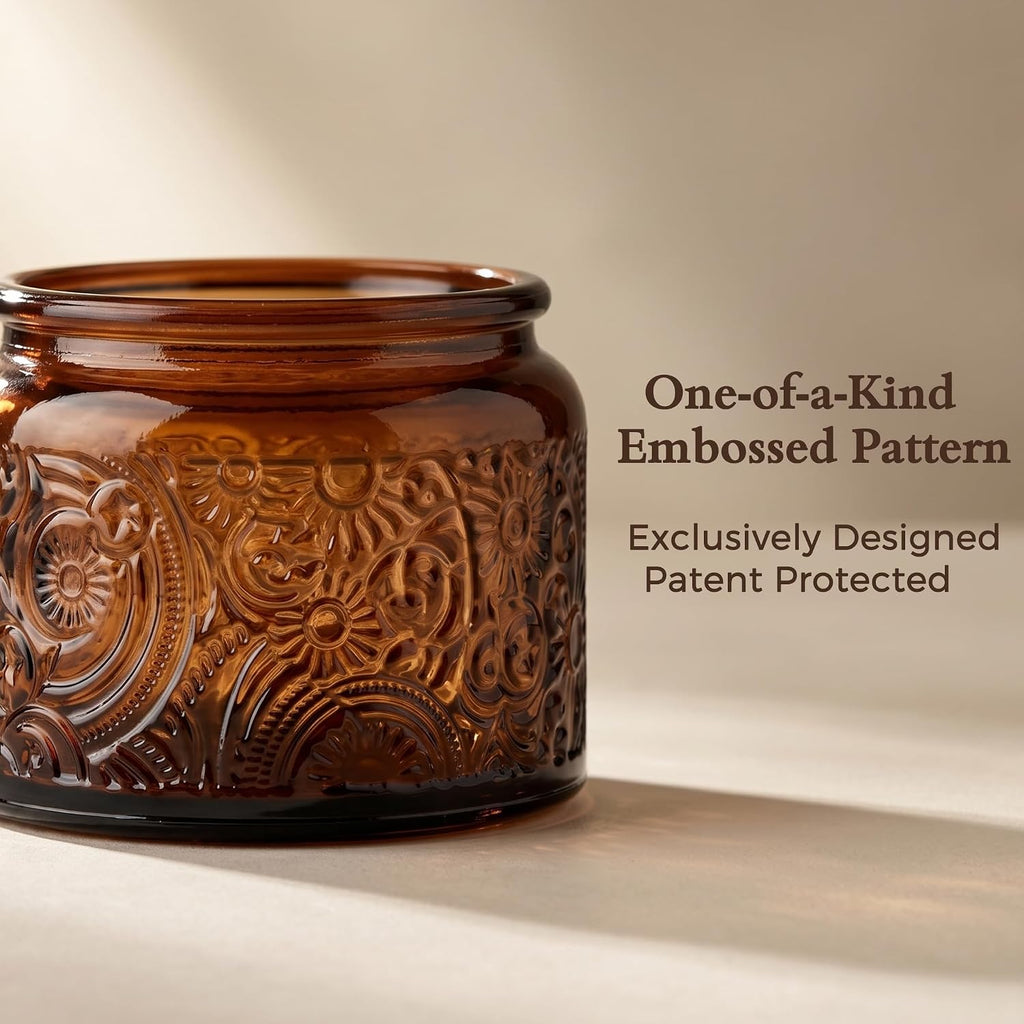 4 oz Mocha Sun Moon Stars Candle Jars with Bamboo Lids, 18 Pack | Patented Embossed Design, Includes Wick Centering