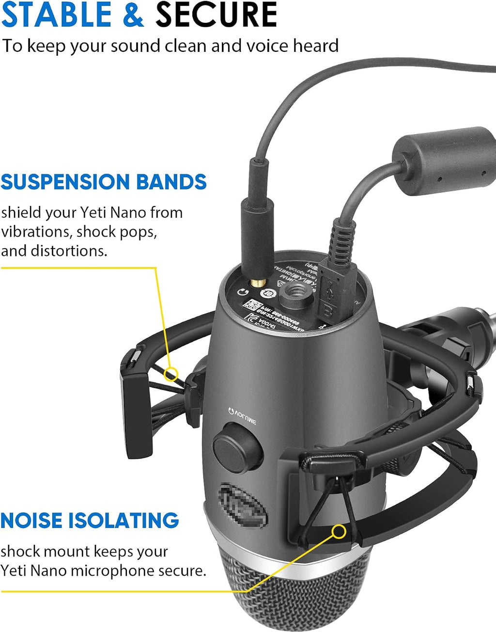 Yeti Nano Shock Mount with Pop Filter, Custom Built for Blue Yeti Nano Mic | Anti-Vibration Suspension Shock Mount